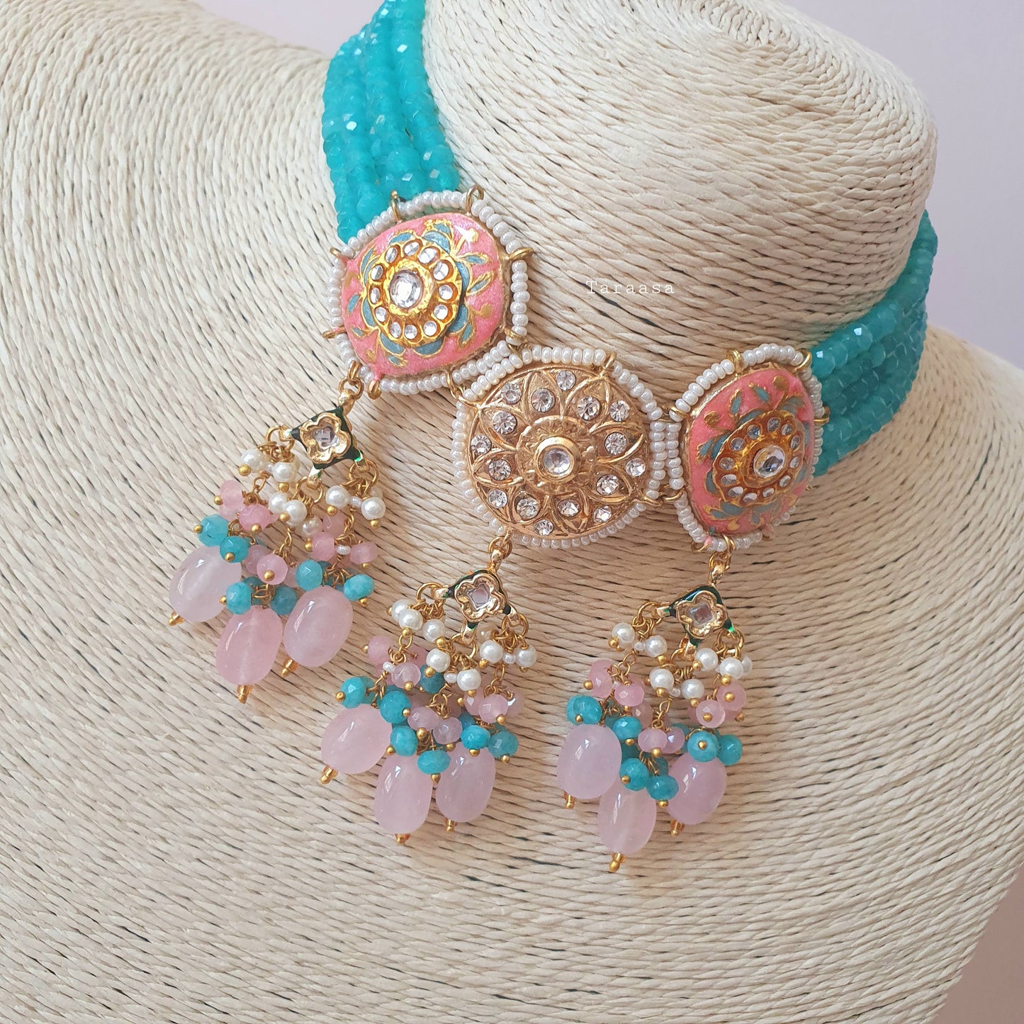 Peruvian Blue & Coral Meenakari Choker