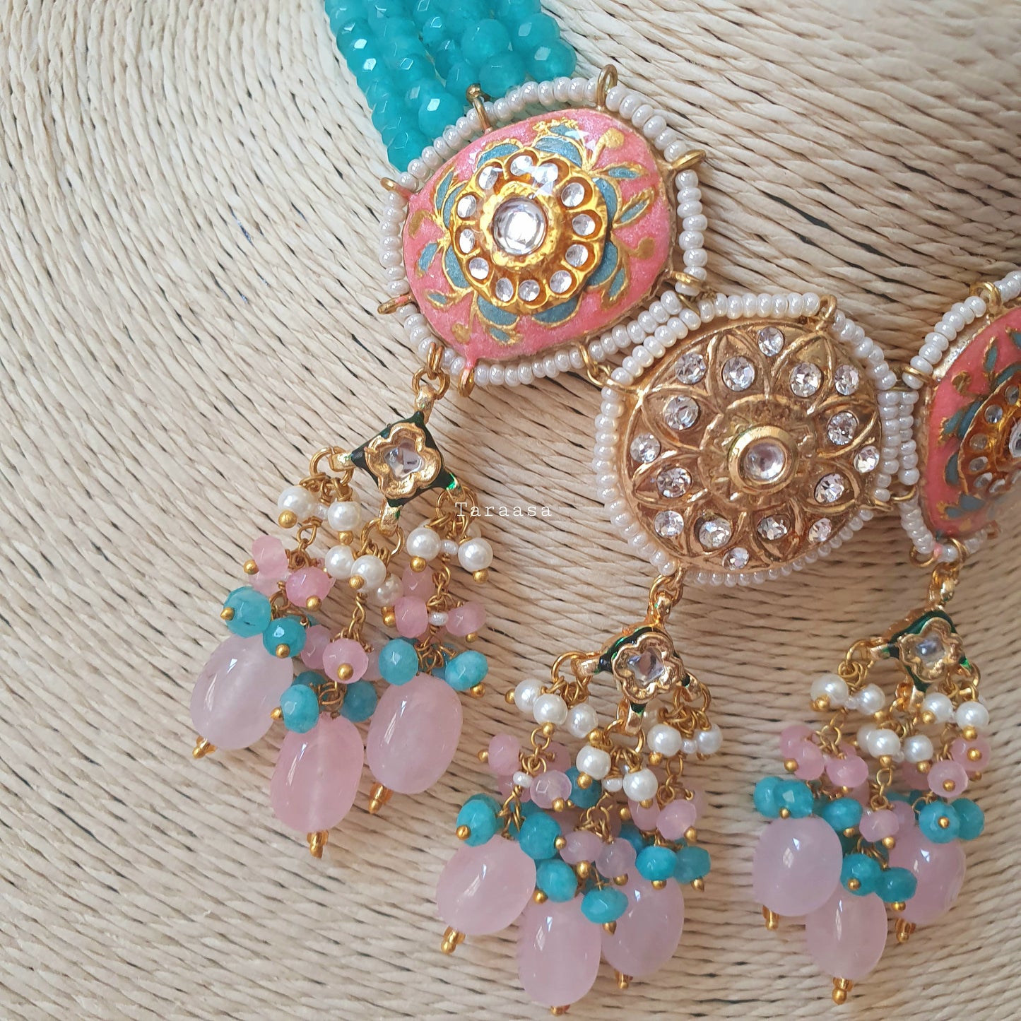 Peruvian Blue & Coral Meenakari Choker