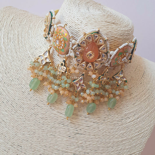 Peach Meenakari Choker
