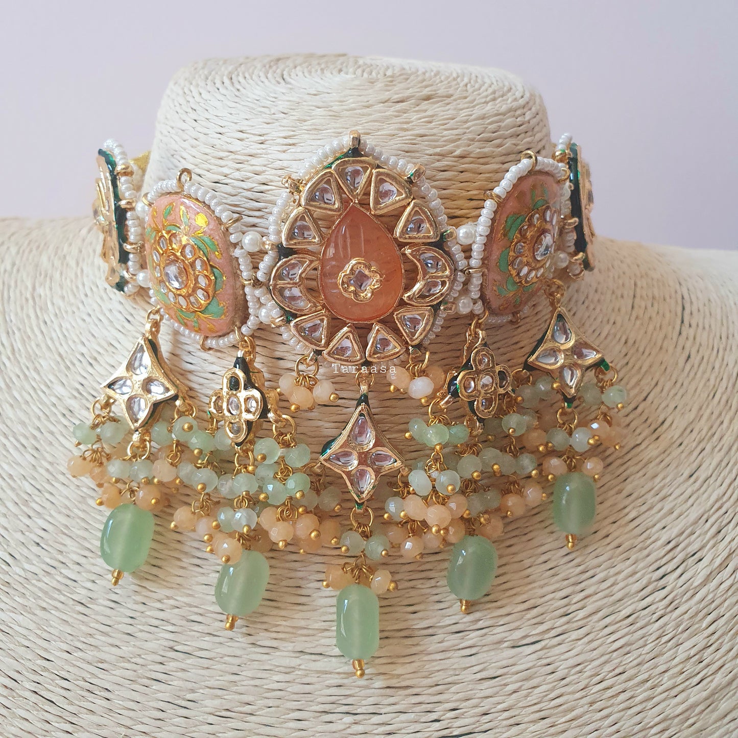 Peach Meenakari Choker