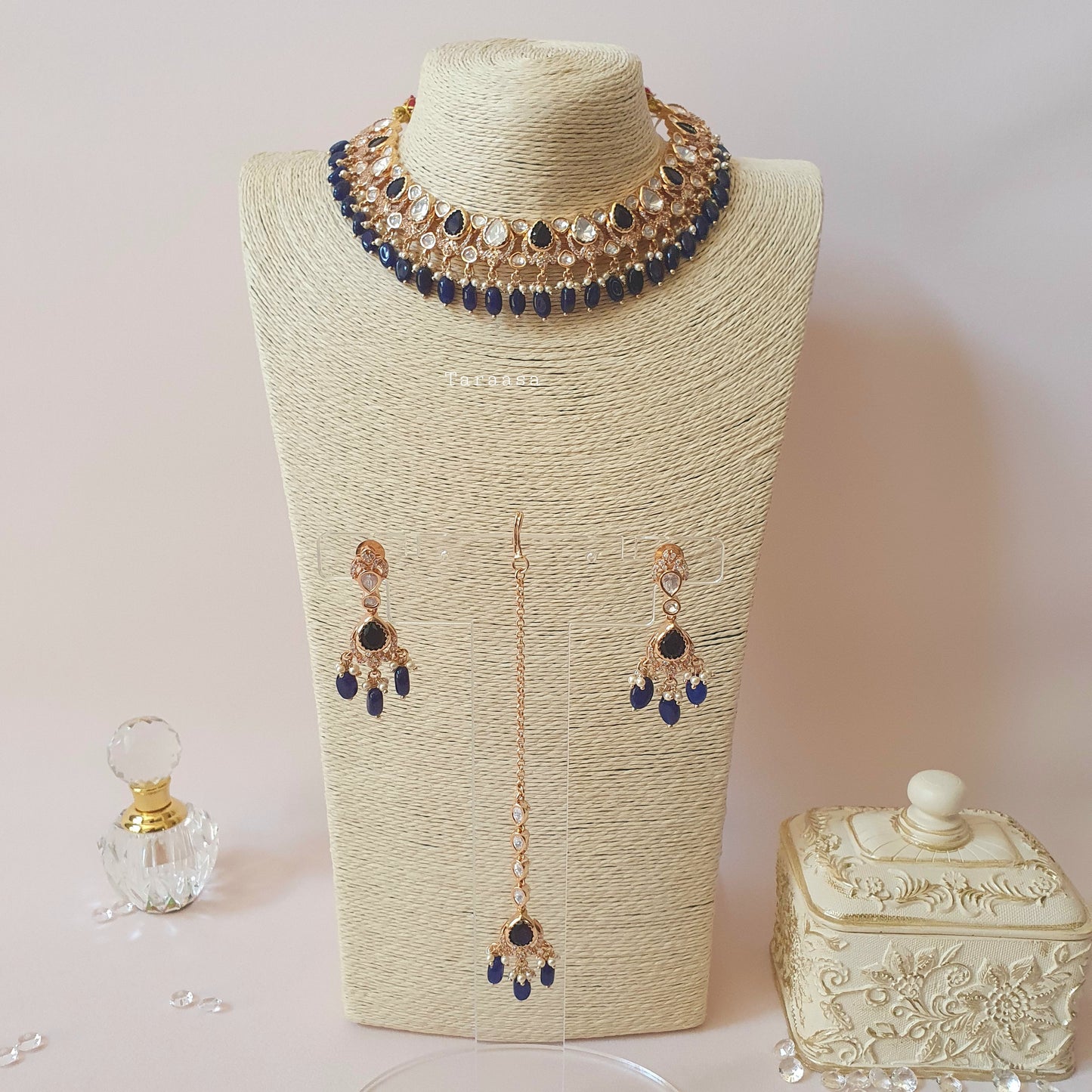 Navy Blue Kundan Set