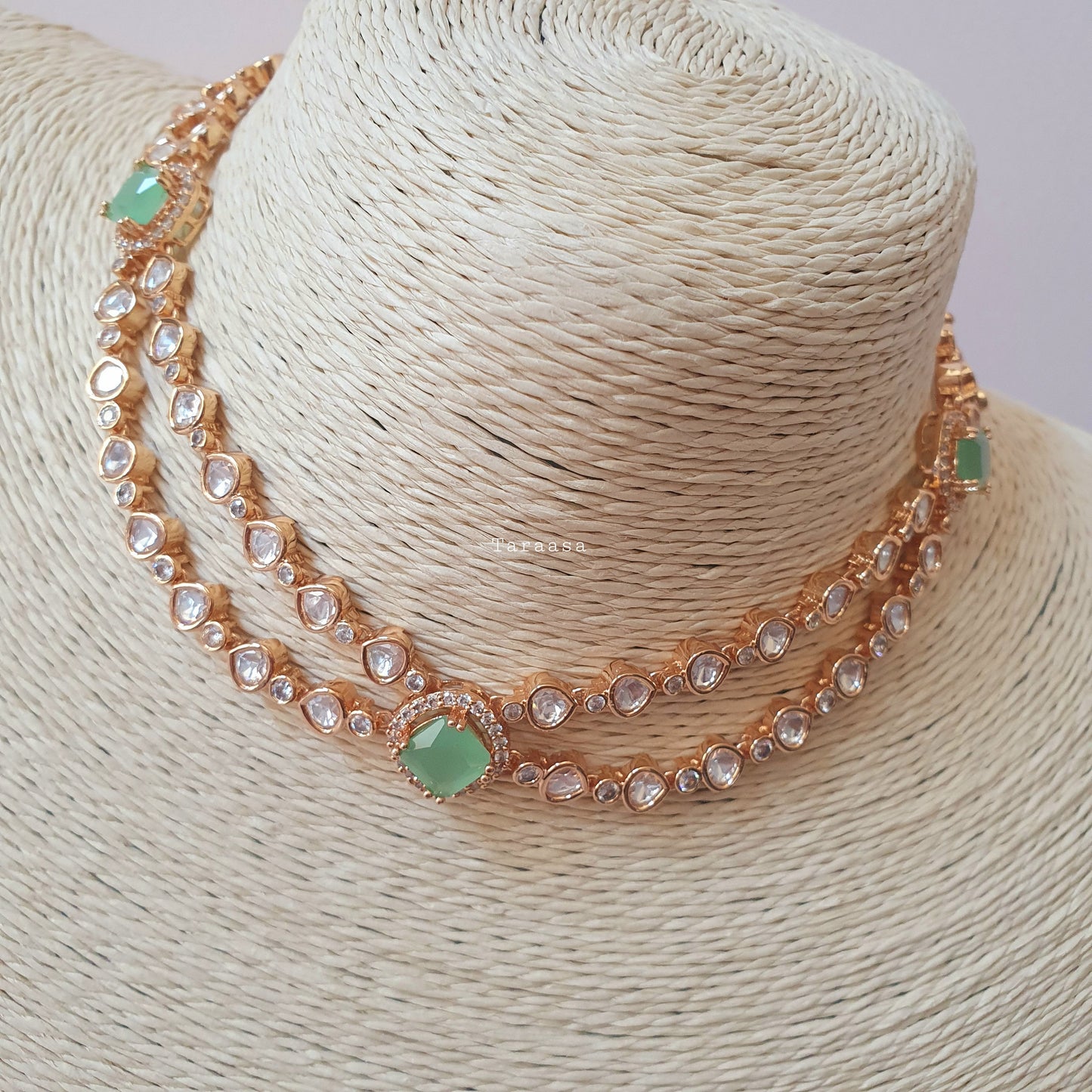 Rosegold Double Kundan Set Pista