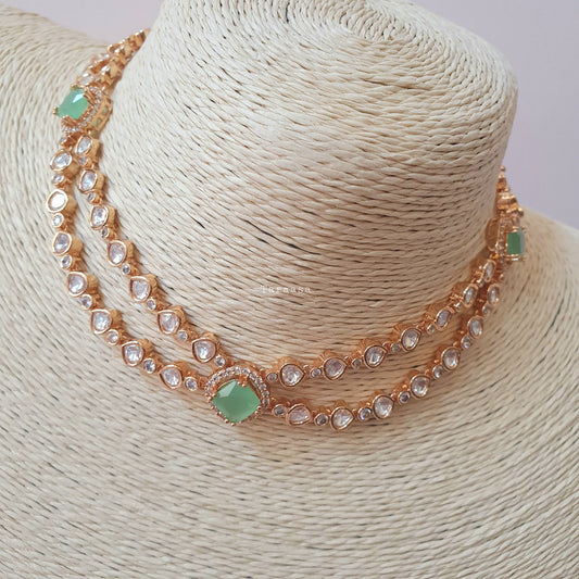 Rosegold Double Kundan Set Pista