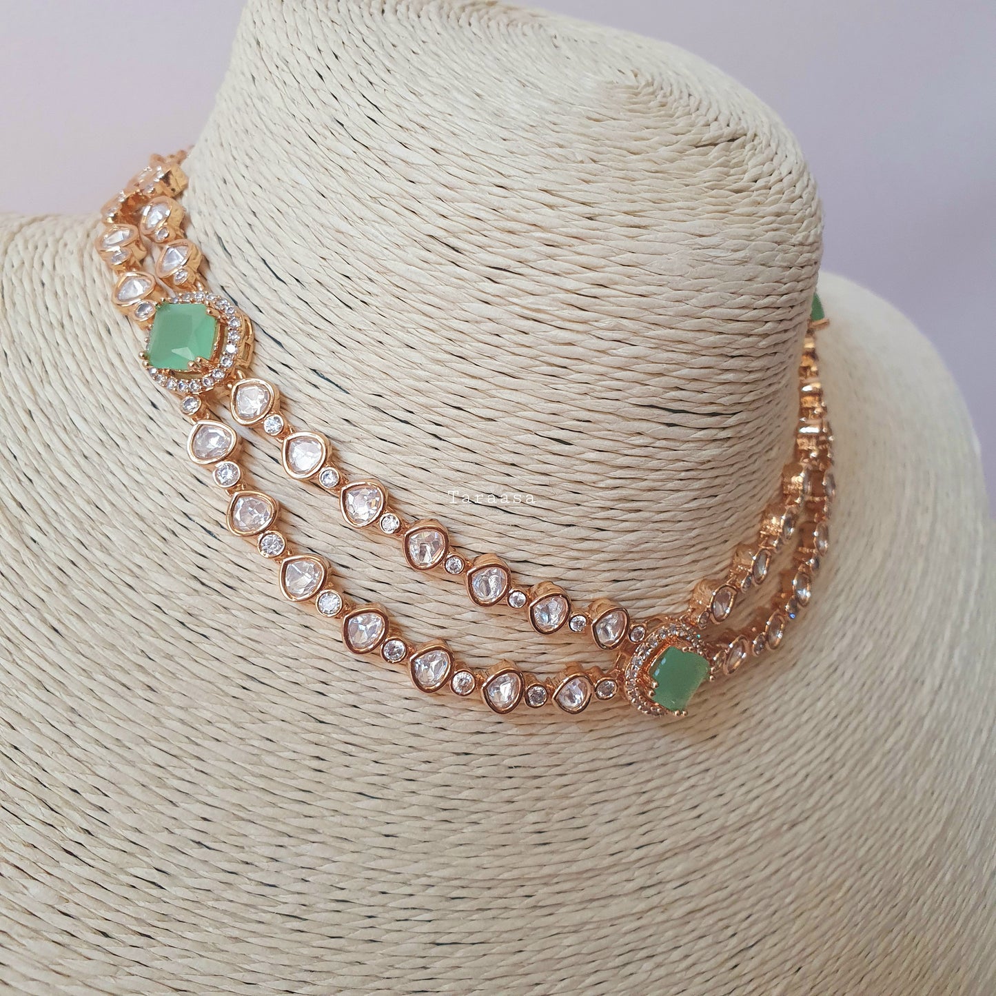 Rosegold Double Kundan Set Pista