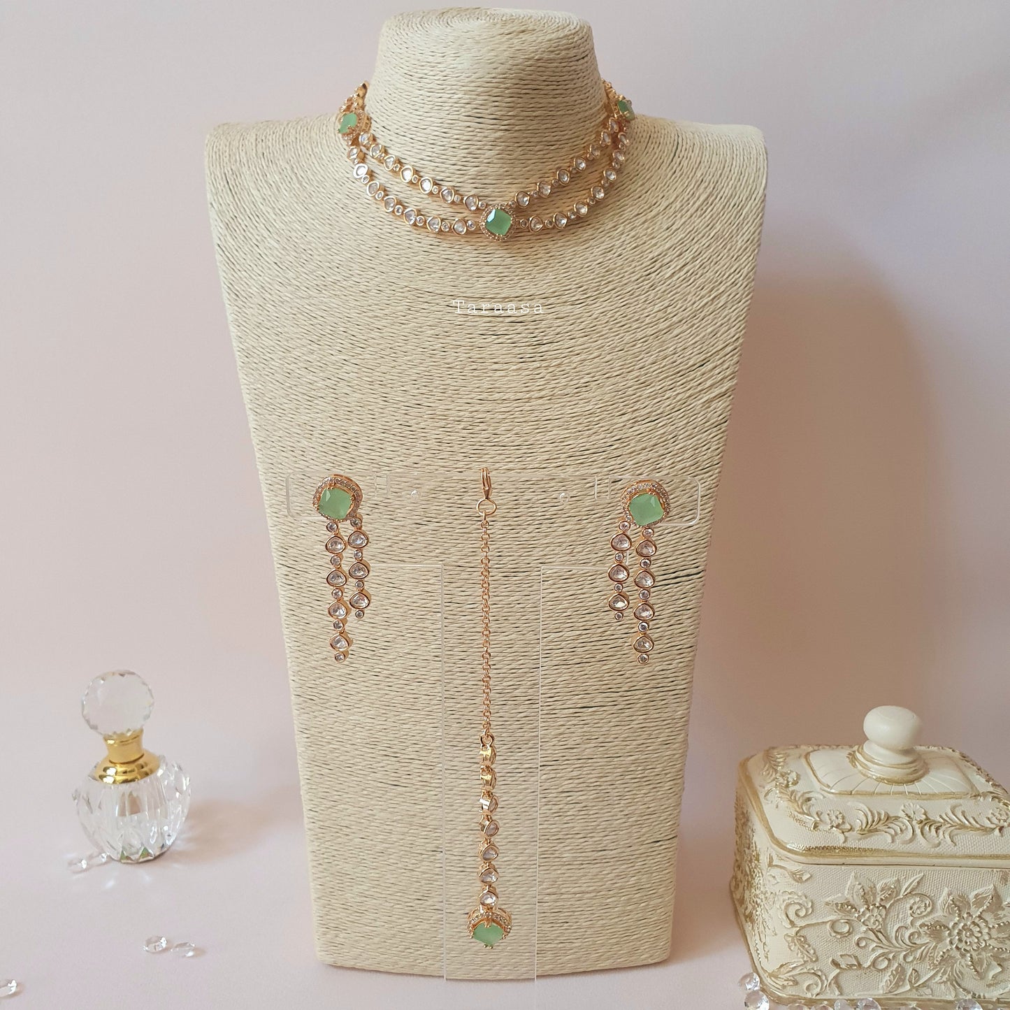 Rosegold Double Kundan Set Pista