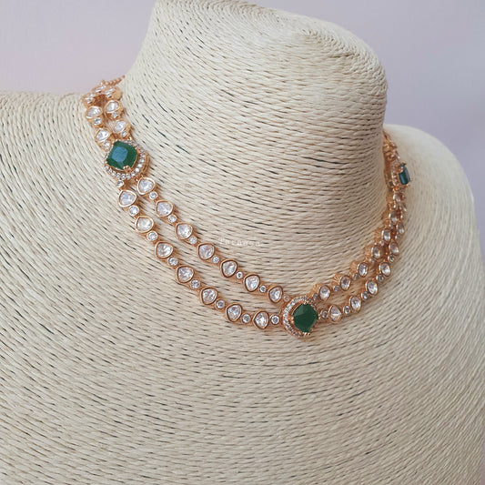Rosegold Double Kundan Set Emerald