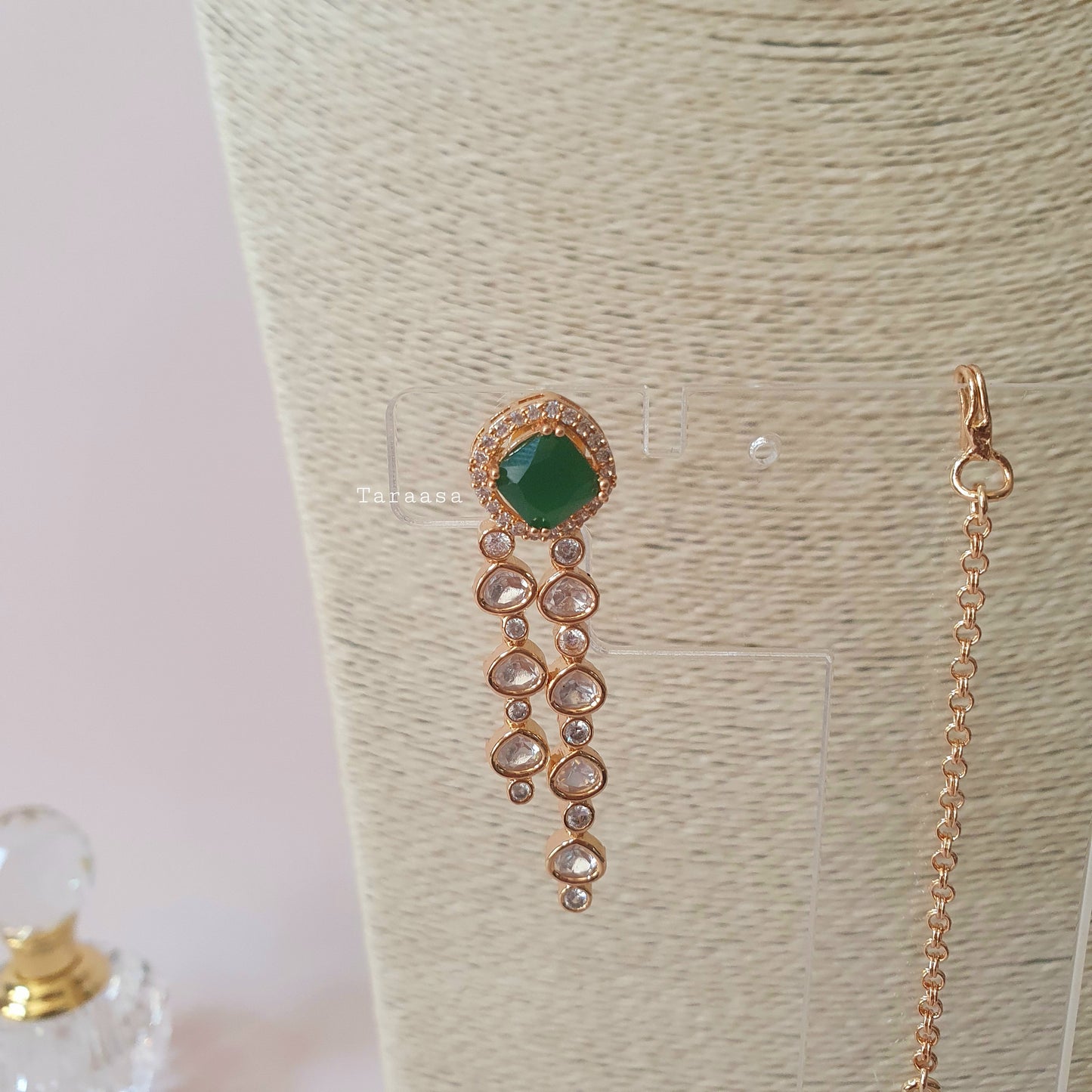 Rosegold Double Kundan Set Emerald
