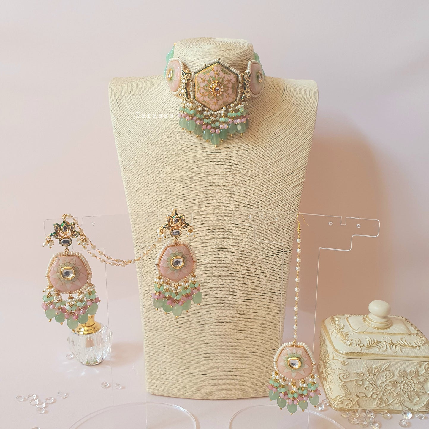 Pista & Pink Meenakari Choker Set