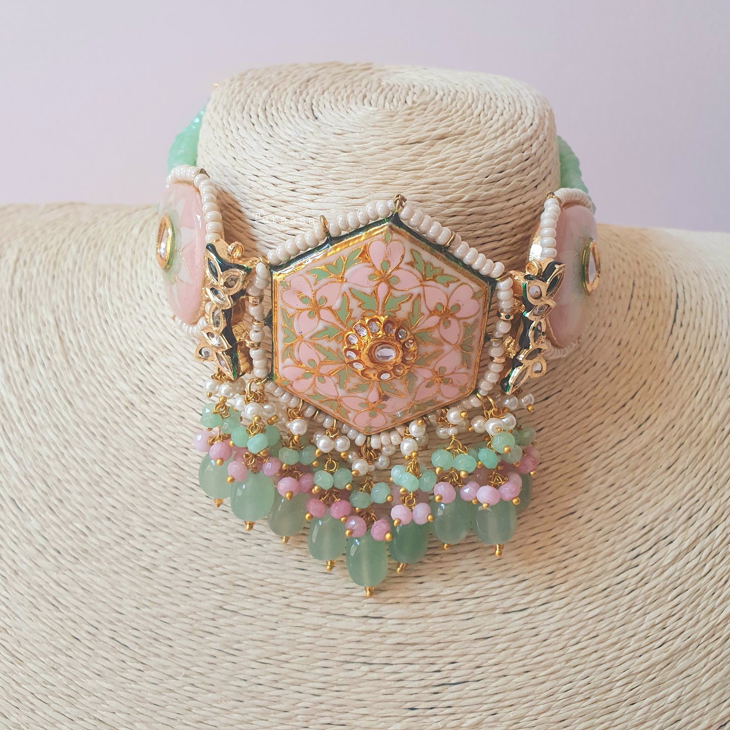 Pista & Pink Meenakari Choker Set