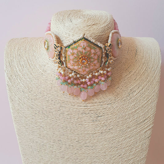 Pink Meenakari Choker Set