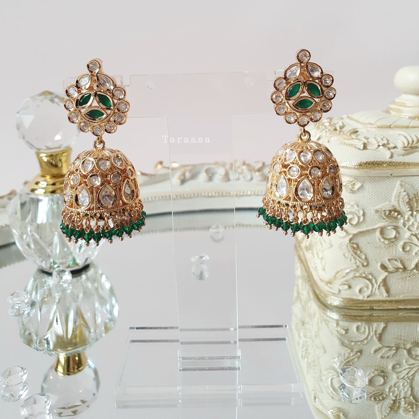 Emerald kundan earrings