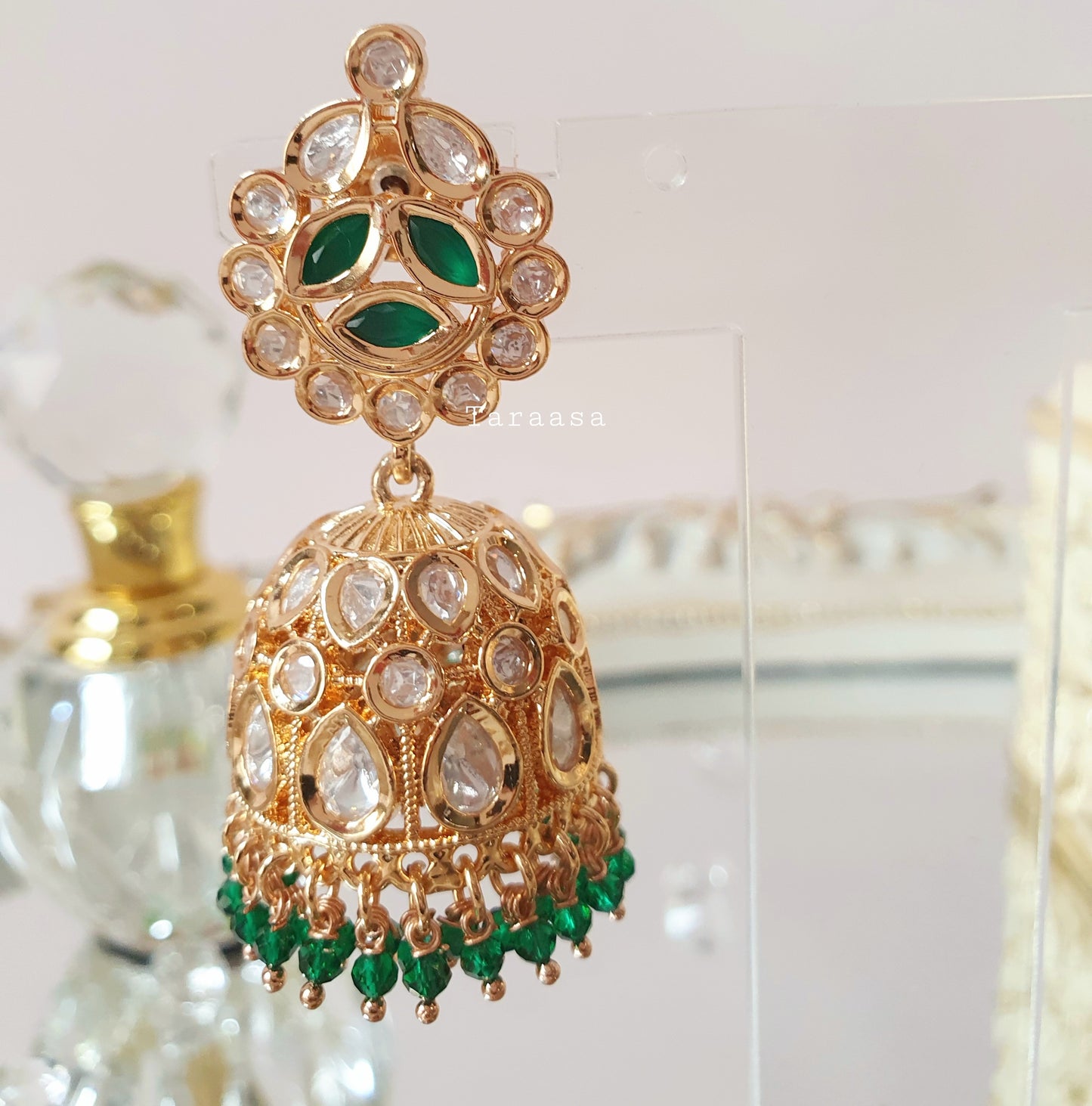 Emerald kundan earrings