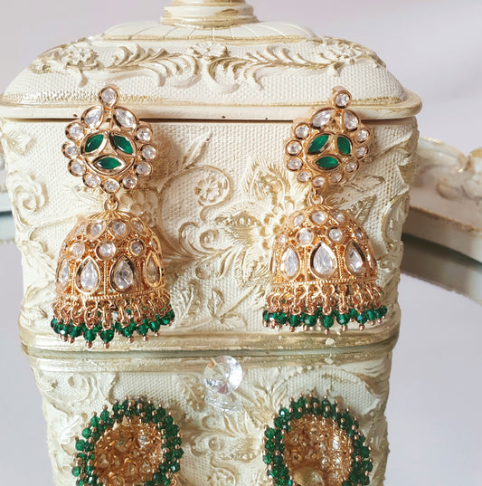Emerald kundan earrings