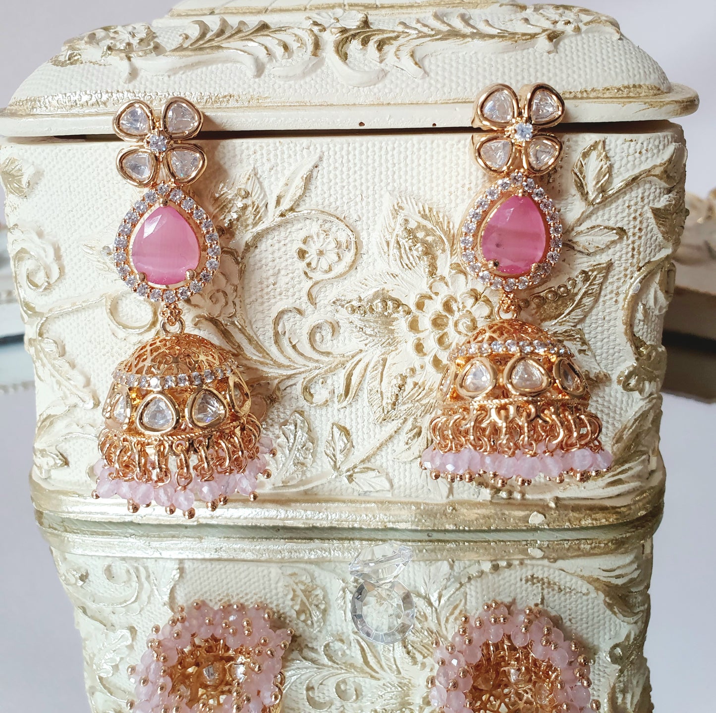 Petal Pink Kundan Jumkhis