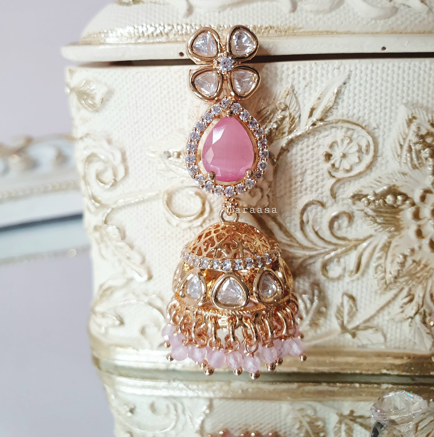 Petal Pink Kundan Jumkhis