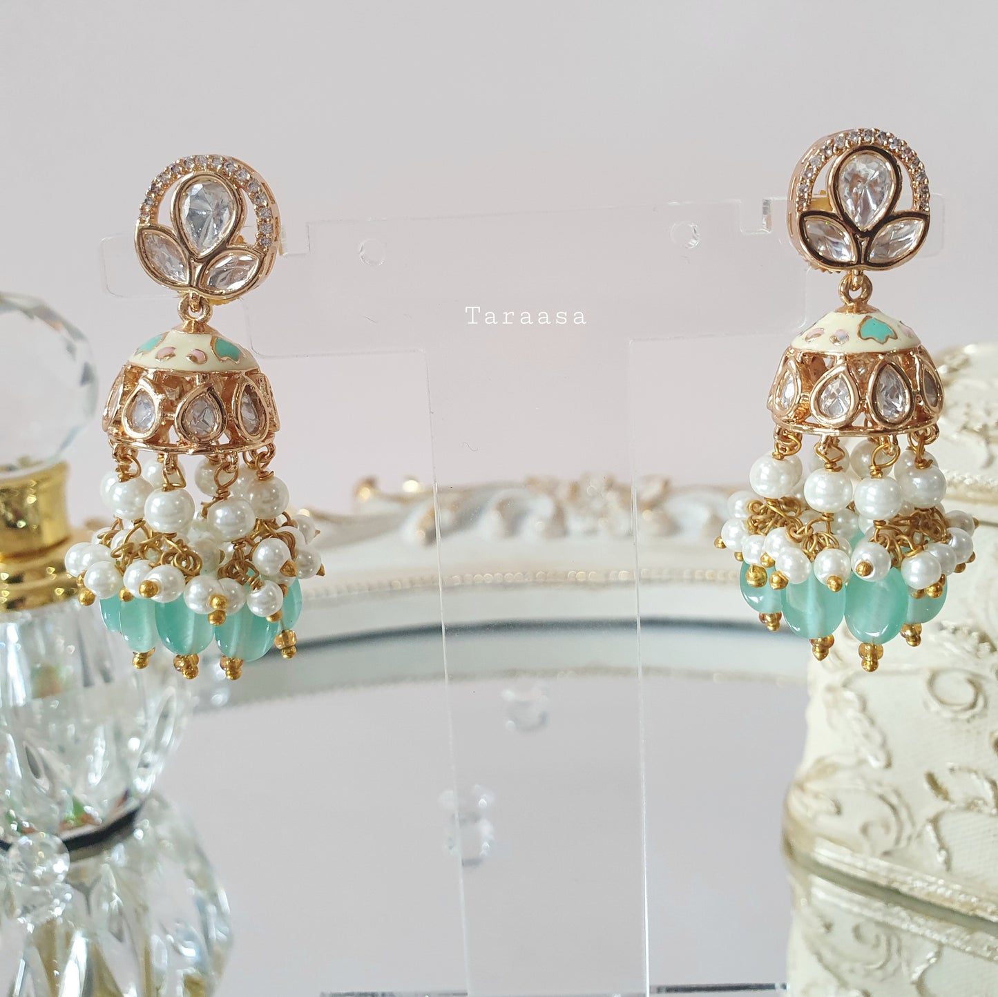 Turquoise Kundan Jumkhis