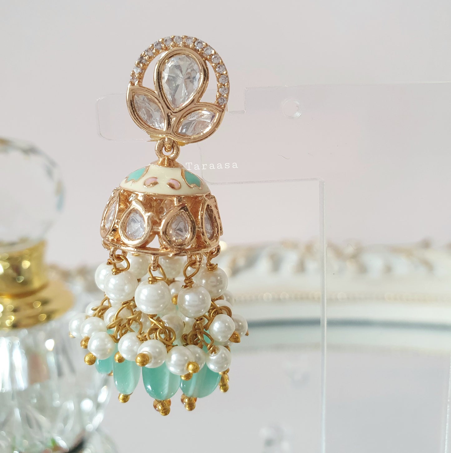 Turquoise Kundan Jumkhis