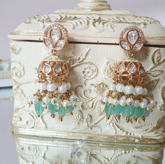 Turquoise Kundan Jumkhis