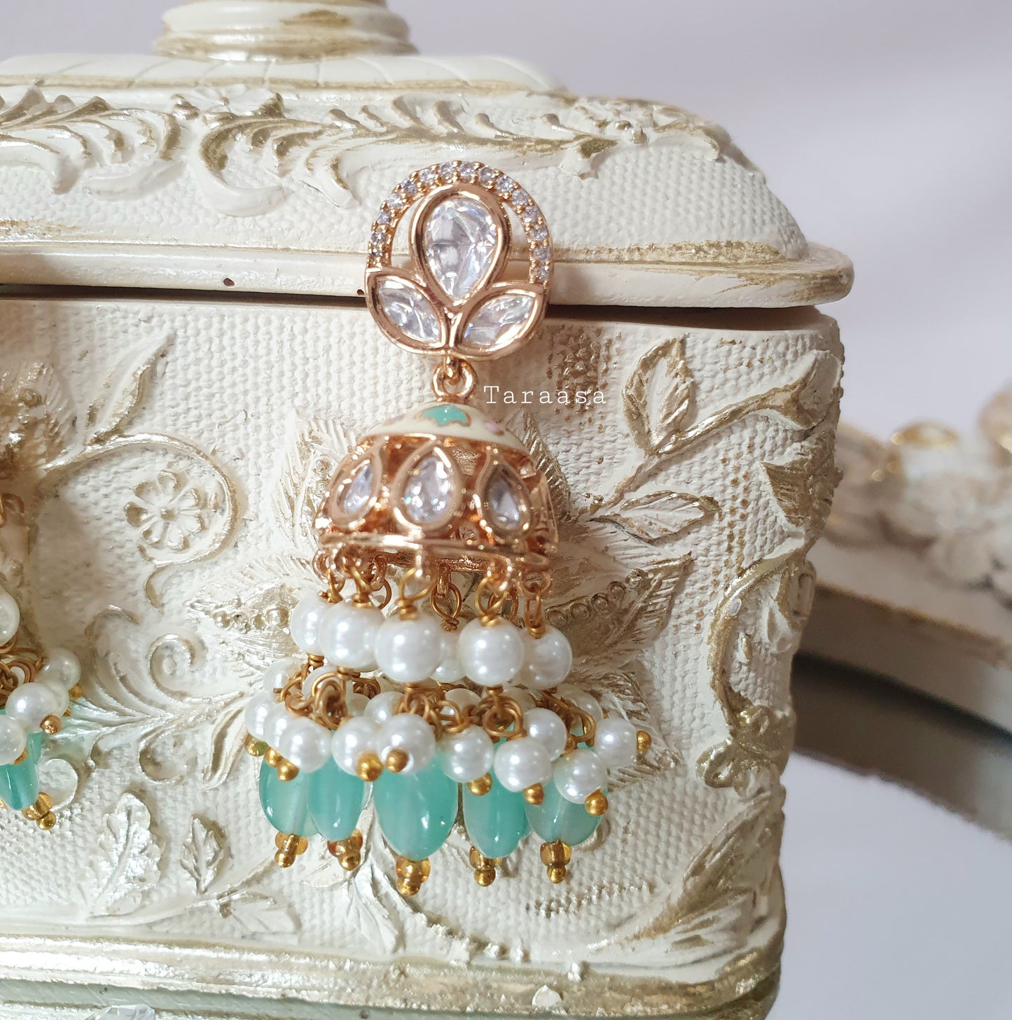 Turquoise Kundan Jumkhis