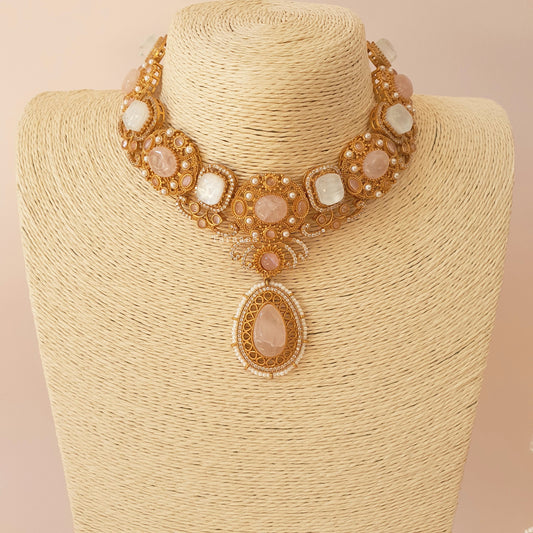 Pink & White Marble Choker