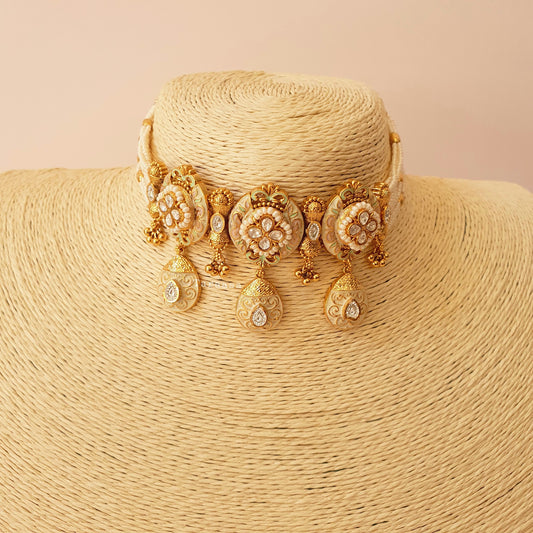 White Meenakari Choker