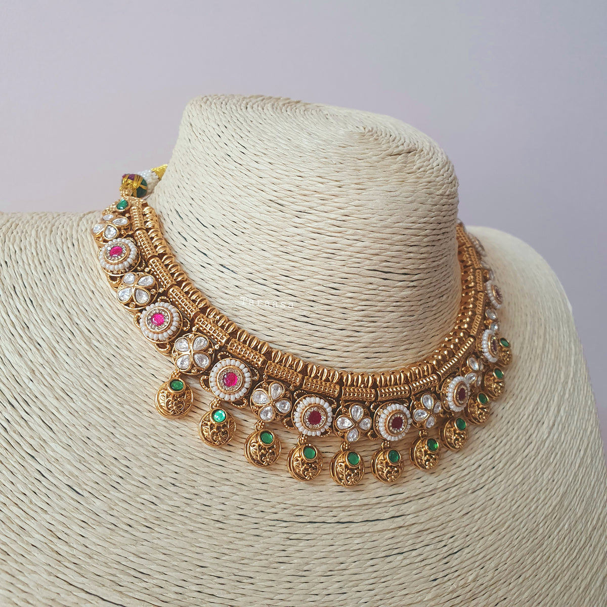 Heritage Kundan Choker - Emerald & Pink