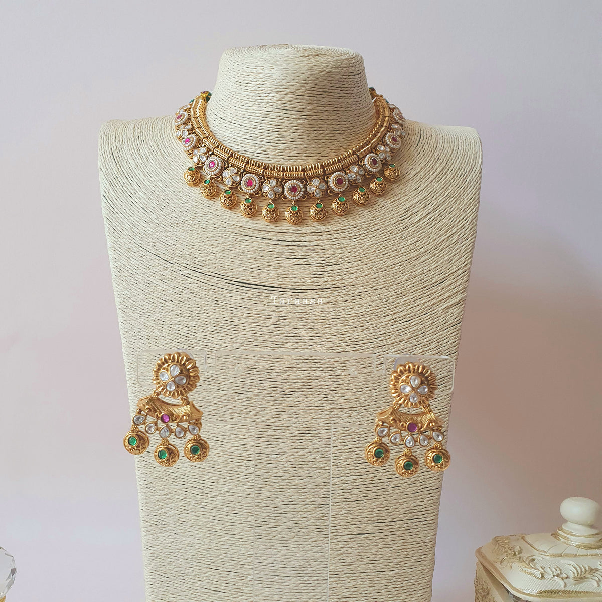 Heritage Kundan Choker - Emerald & Pink