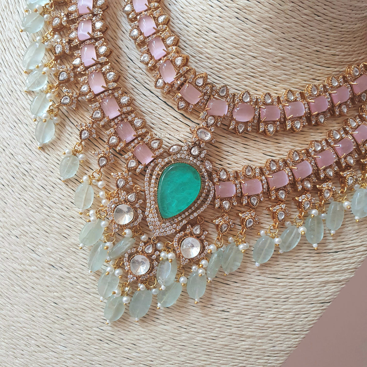 Pink & Green Layered Necklace Set