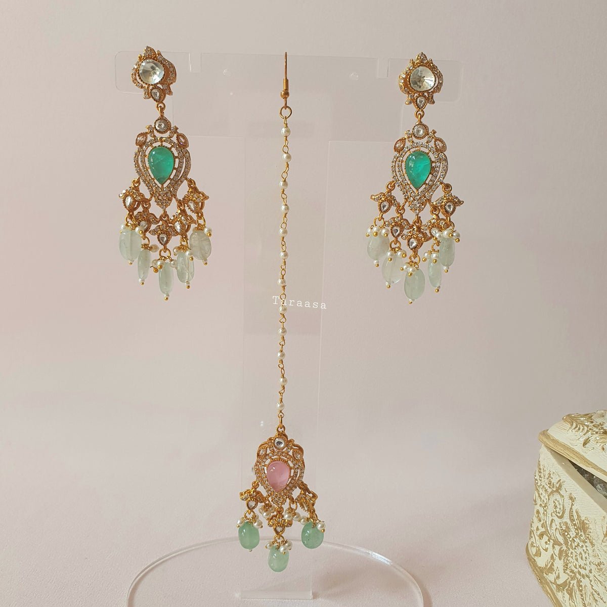 Pink & Green Layered Necklace Set