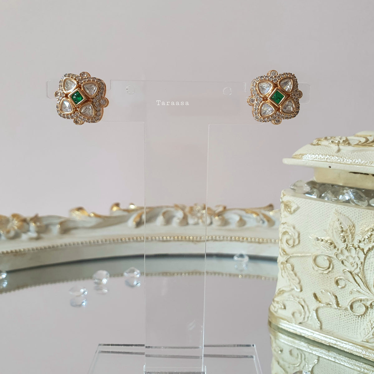 Kundan Stud Earrings Green