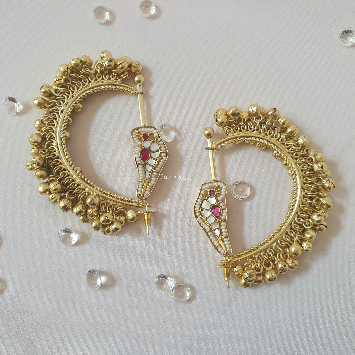 Kundan Parrot Earcuffs Pink