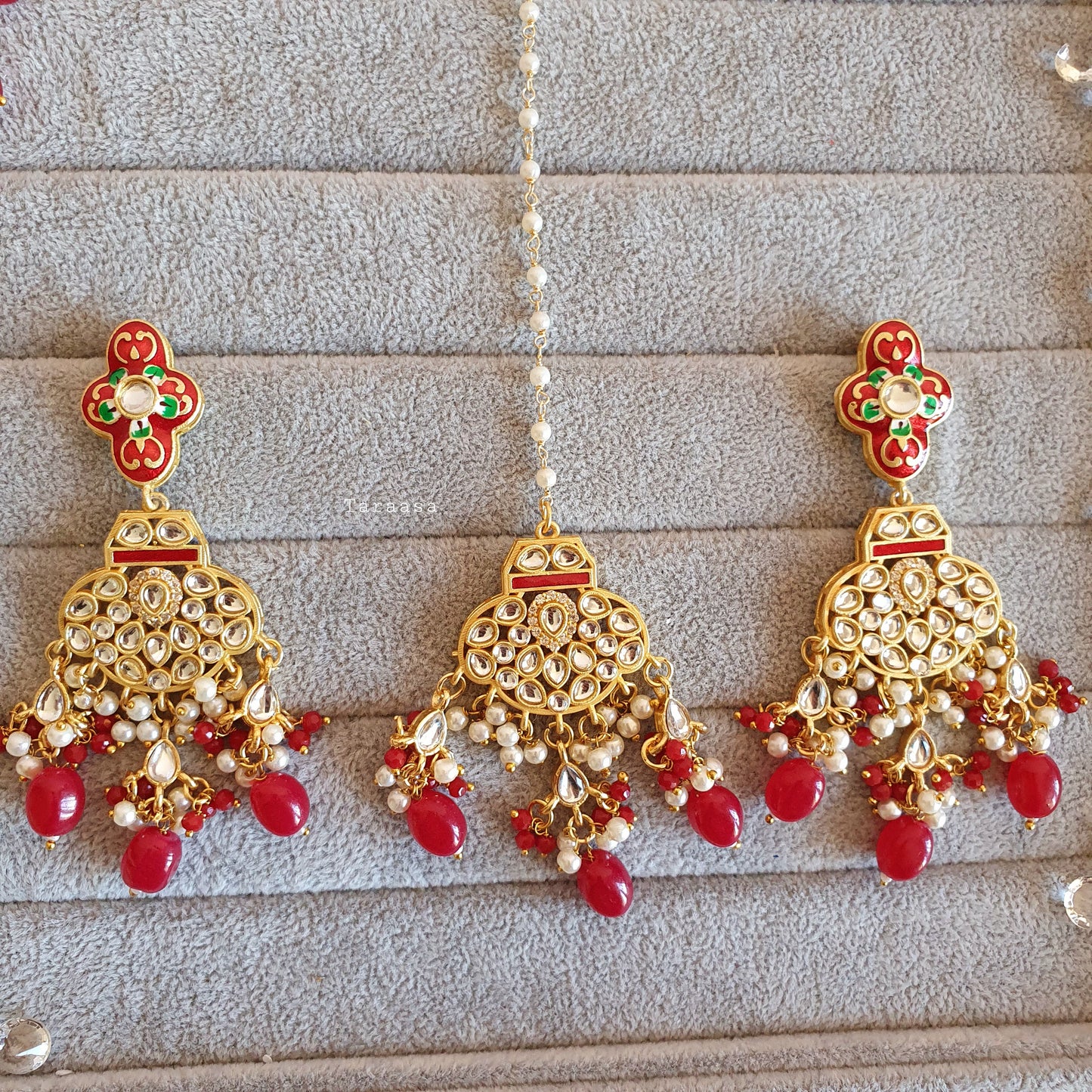 Red Meenakari and Kundan Choker