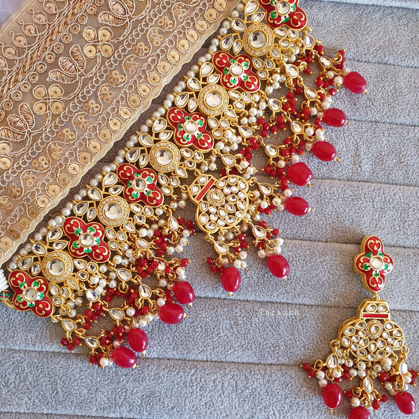 Red Meenakari and Kundan Choker