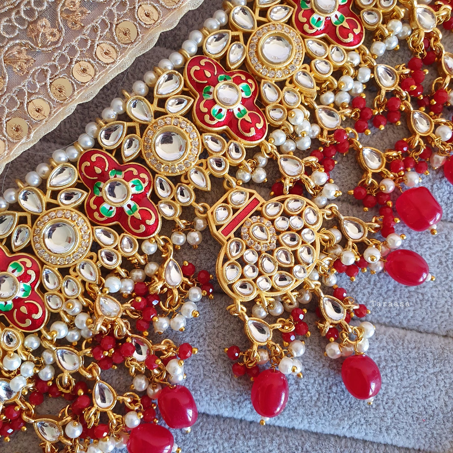 Red Meenakari and Kundan Choker