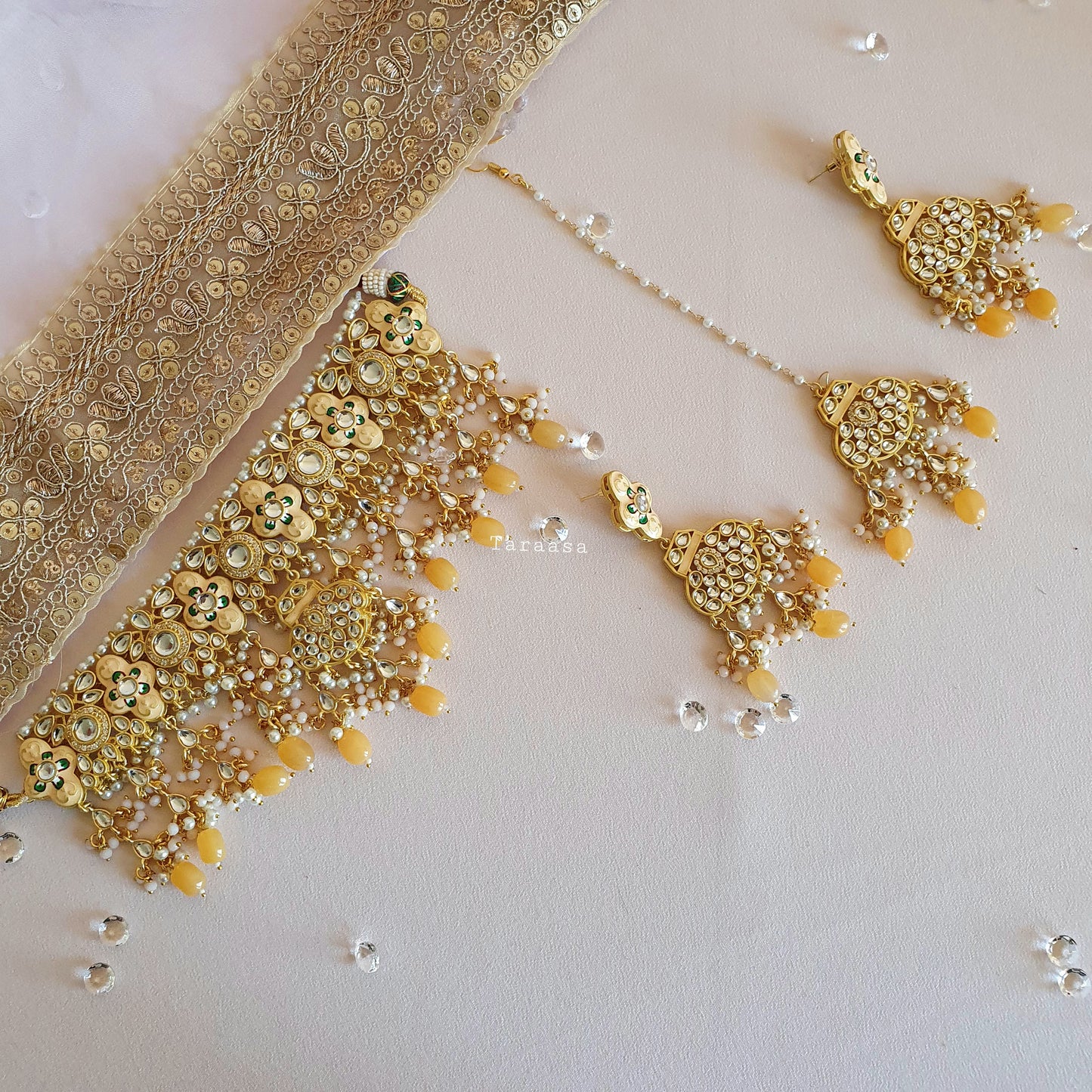 Peach Meenakari and Kundan Choker