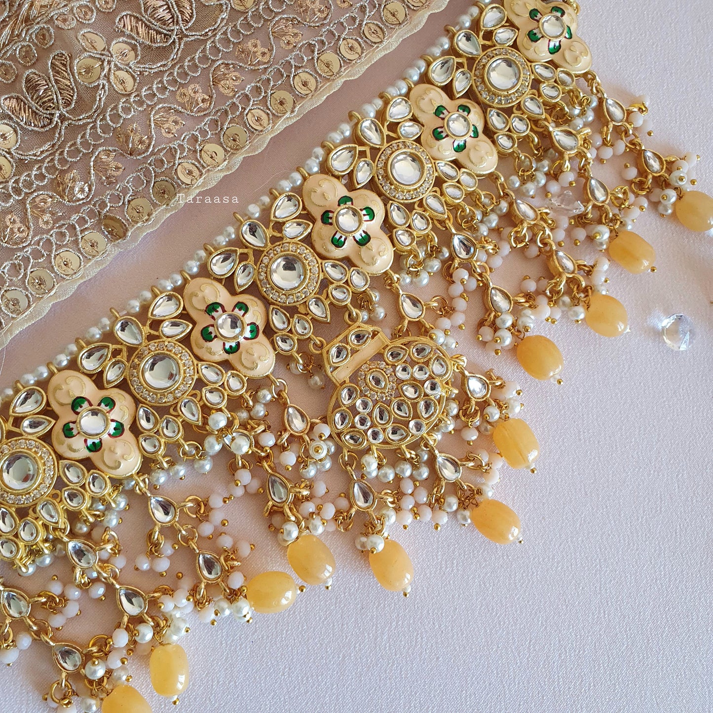 Peach Meenakari and Kundan Choker