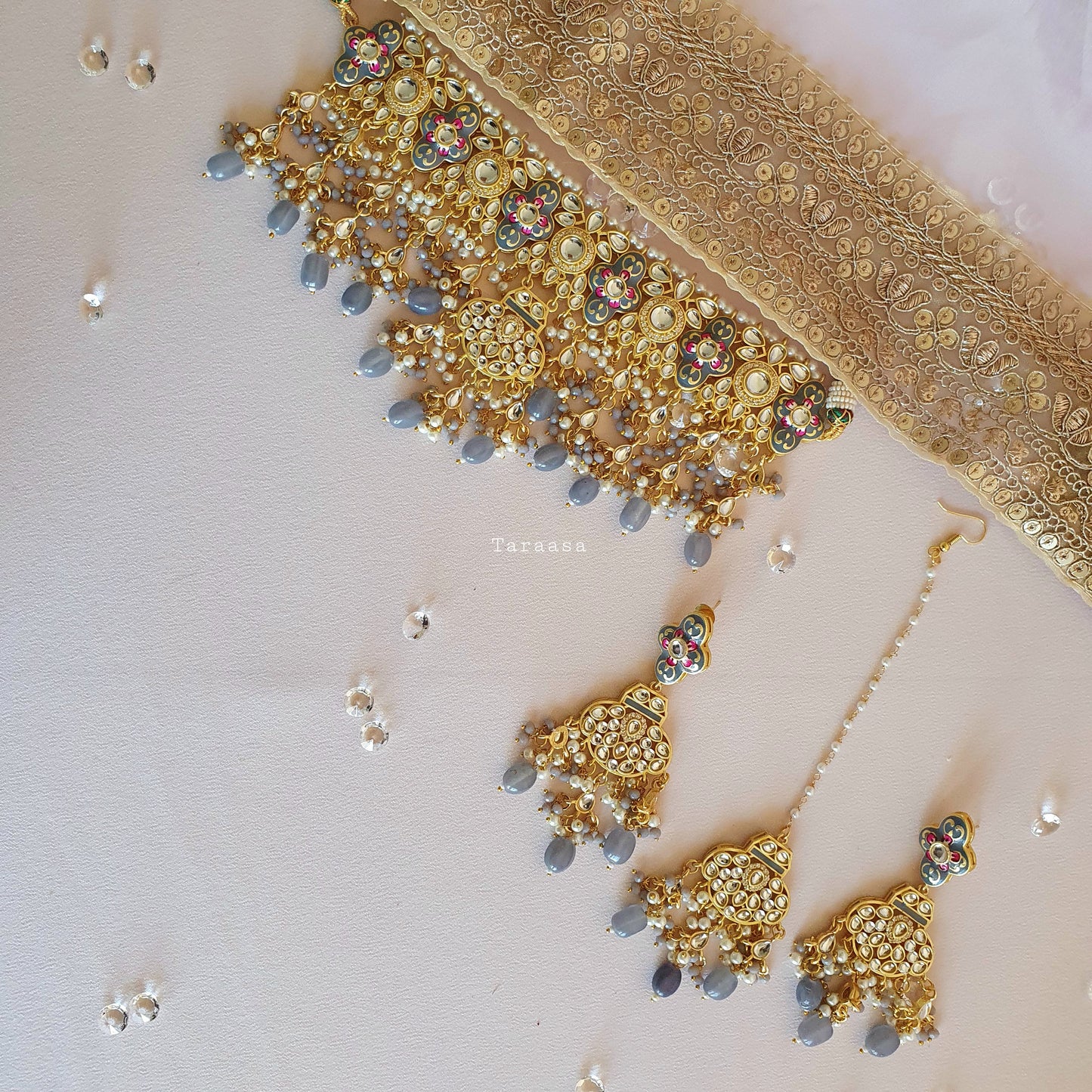 Grey Meenakari and Kundan Choker