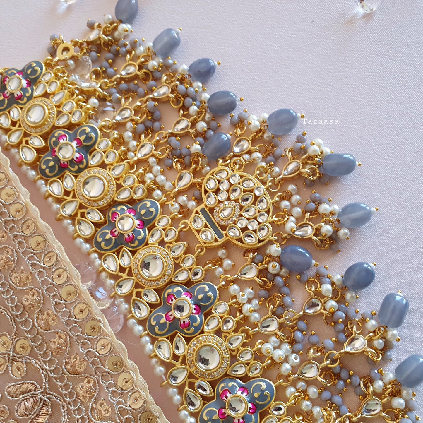 Grey Meenakari and Kundan Choker