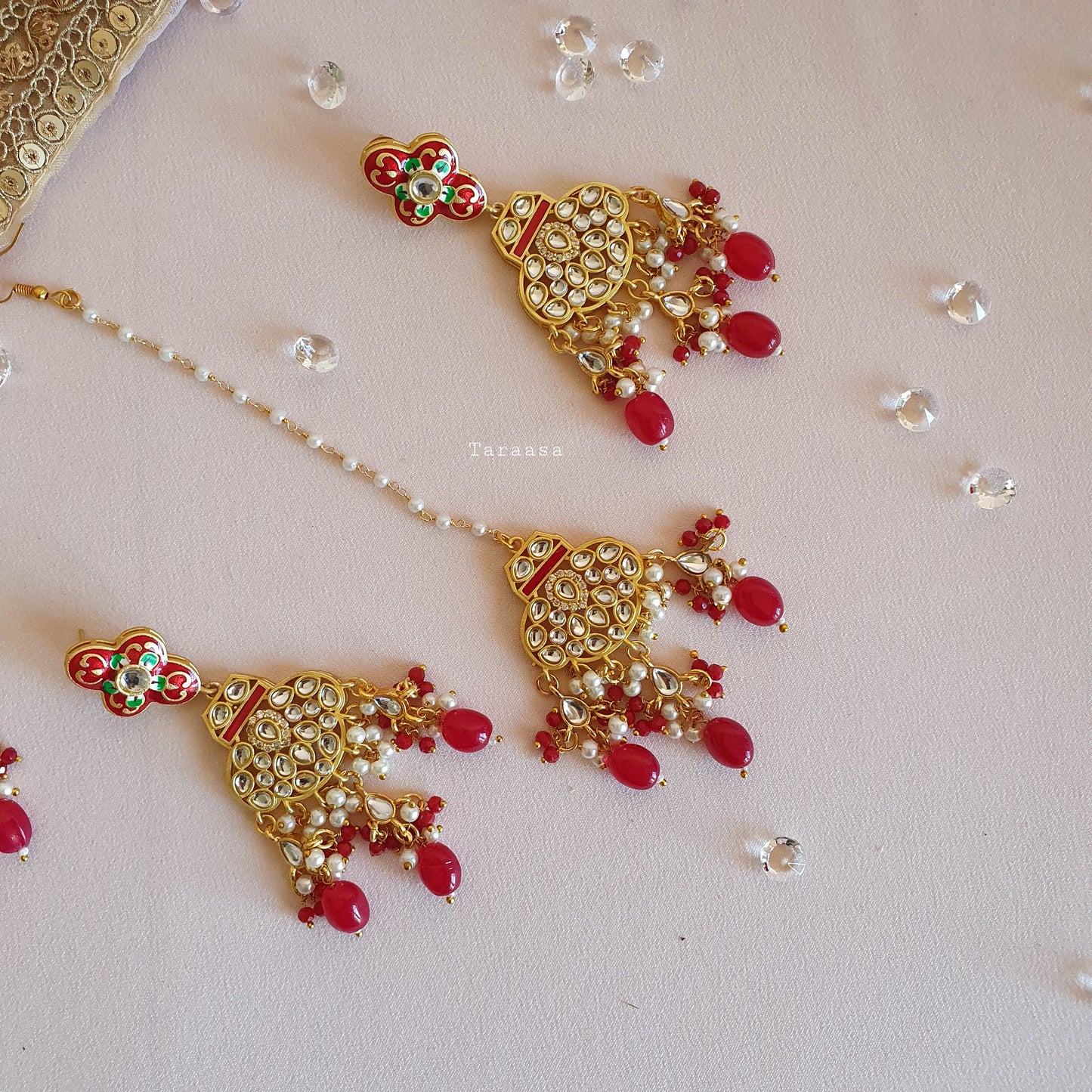 Red Meenakari and Kundan Choker