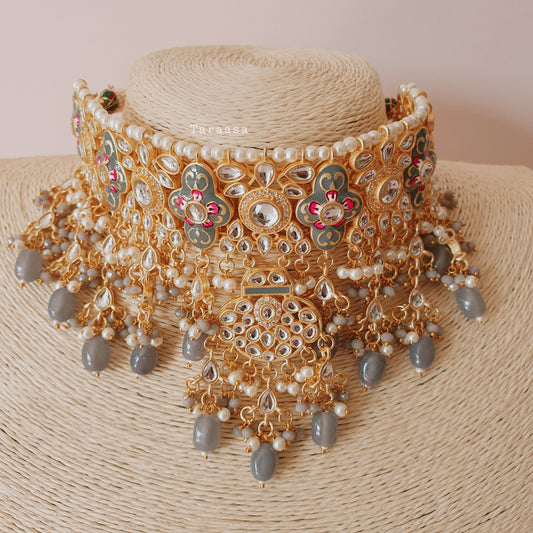 Grey Meenakari and Kundan Choker