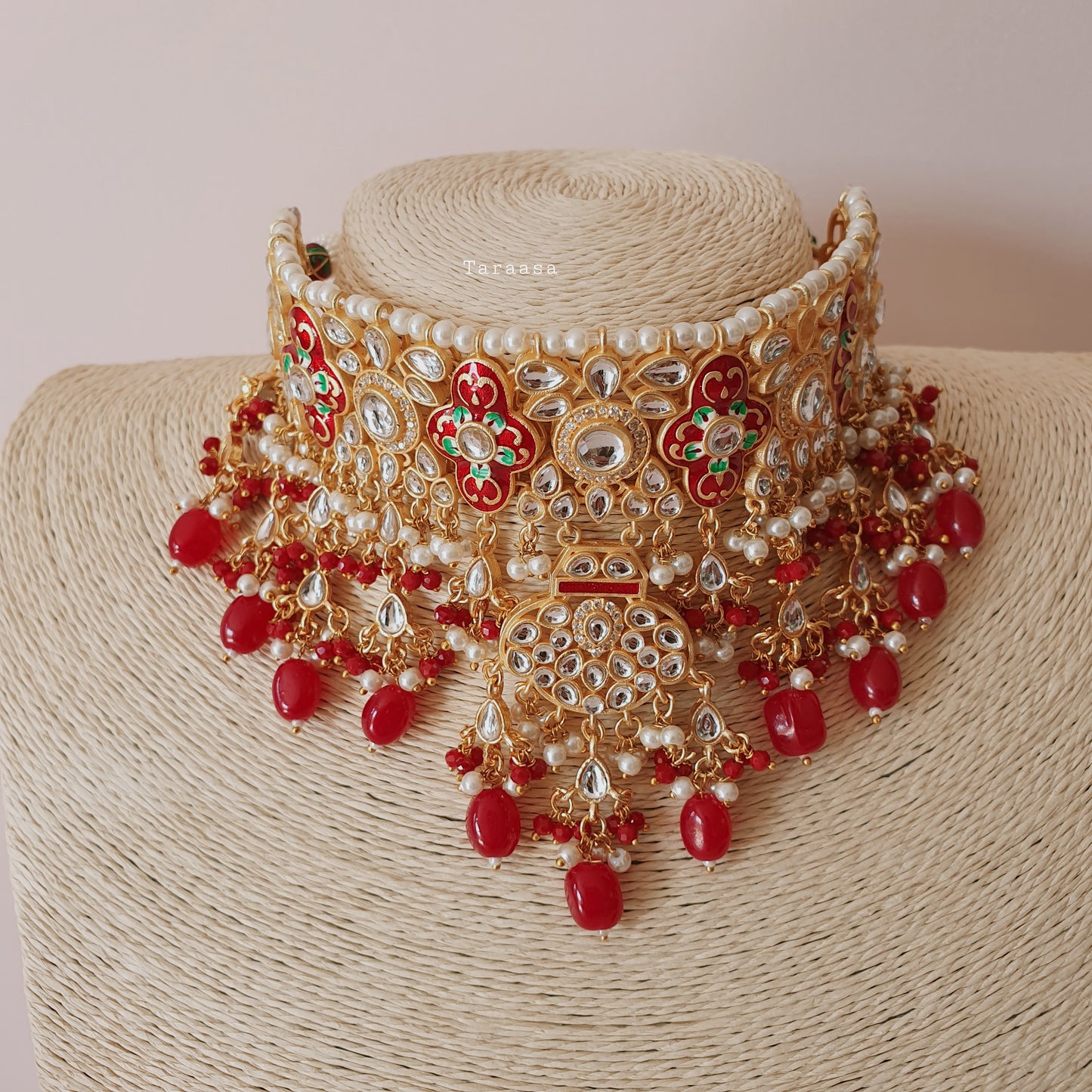 Red Meenakari and Kundan Choker