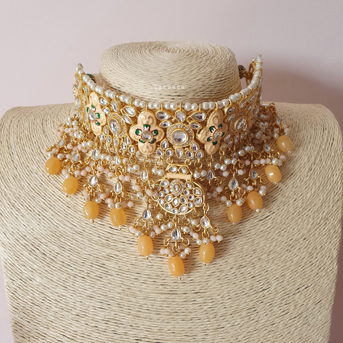 Peach Meenakari and Kundan Choker