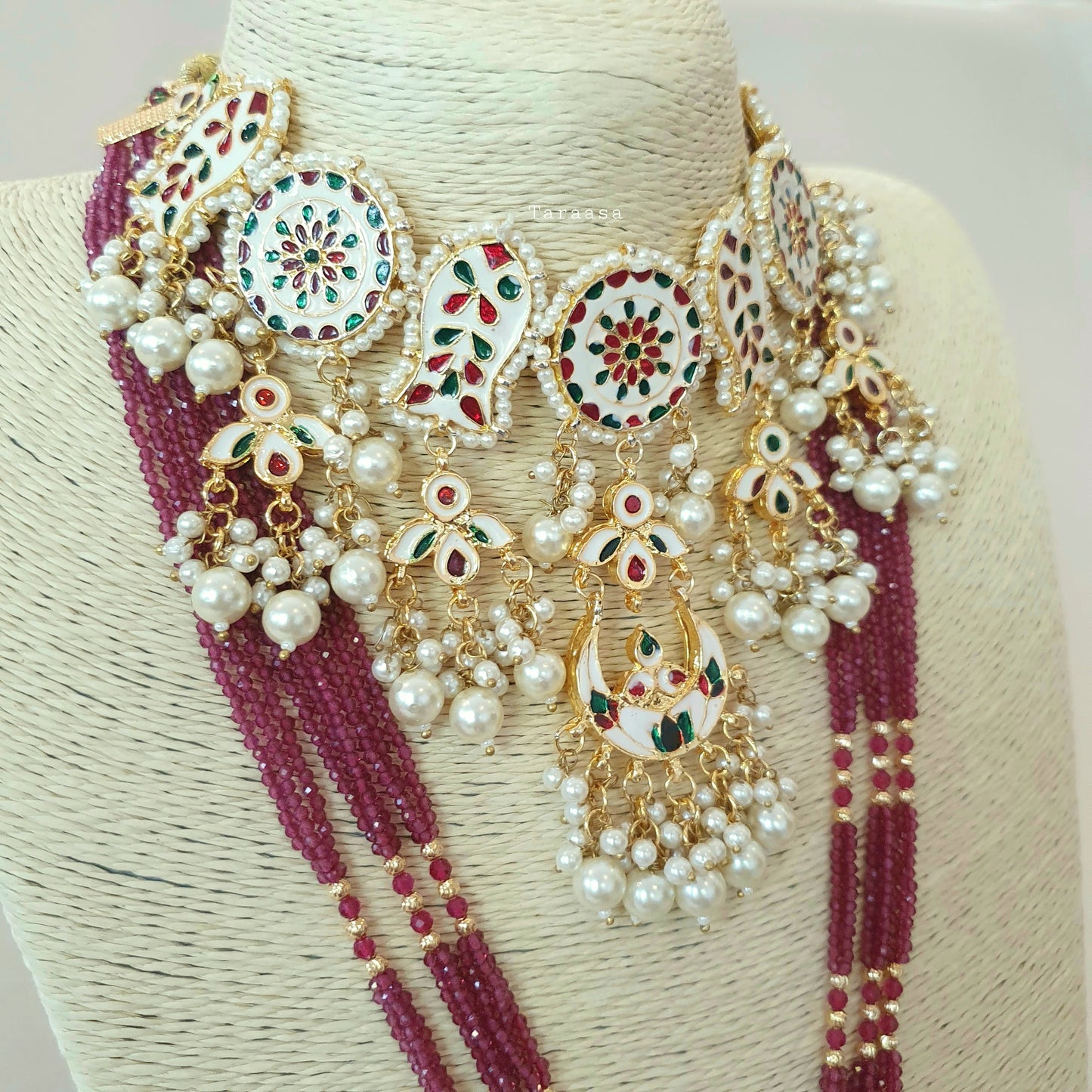 White And Maroon Meenakari Set