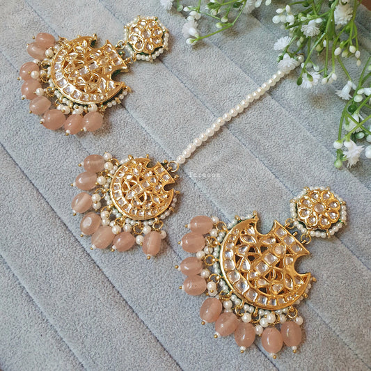 Peach Kundan Set