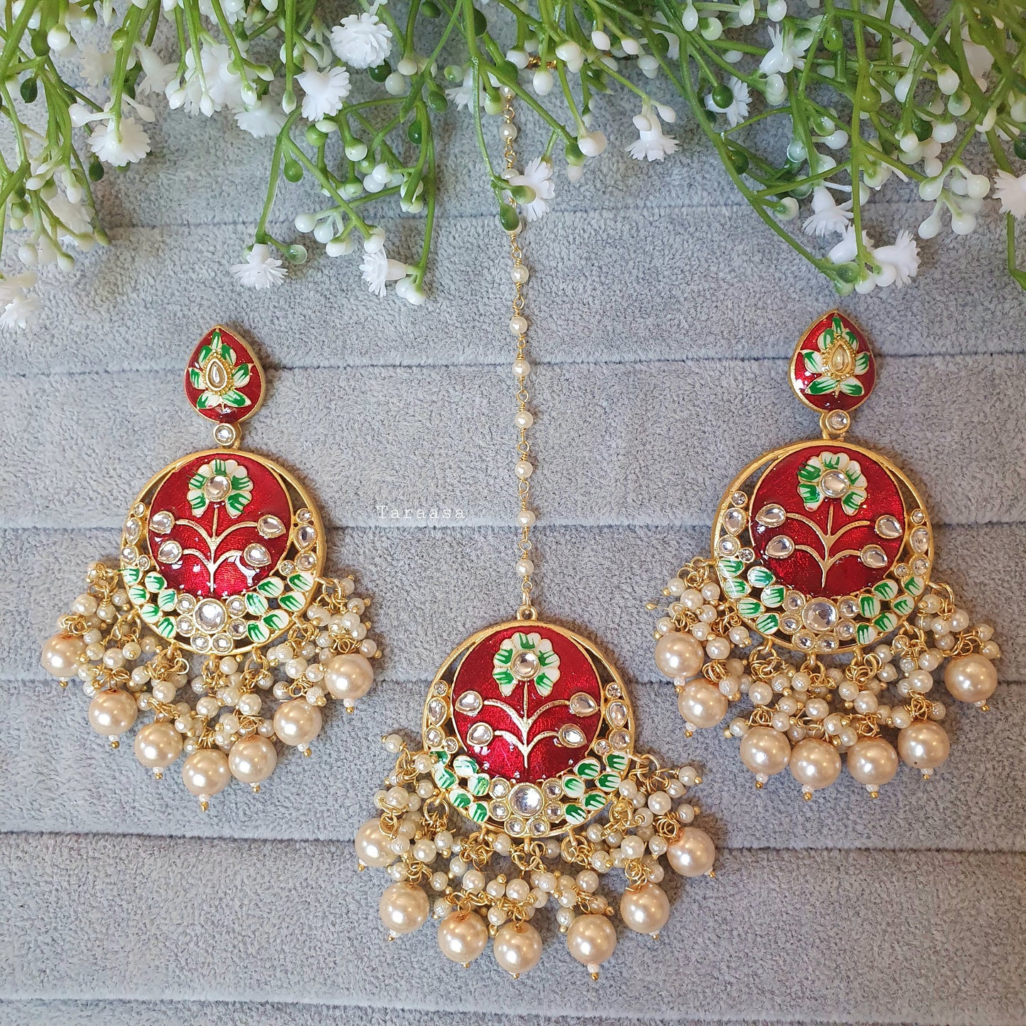 Red Meenakari Set