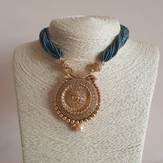 Dark Metallic Blue Traditional Necklace
