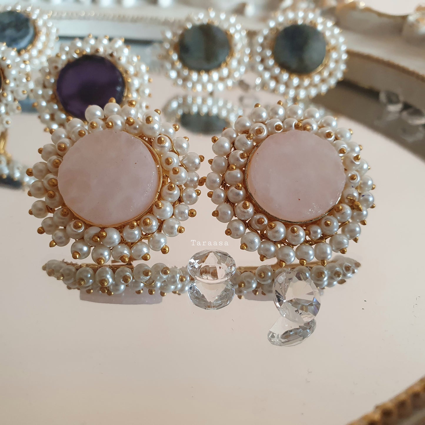 Pink Quartz Crystal Earrings