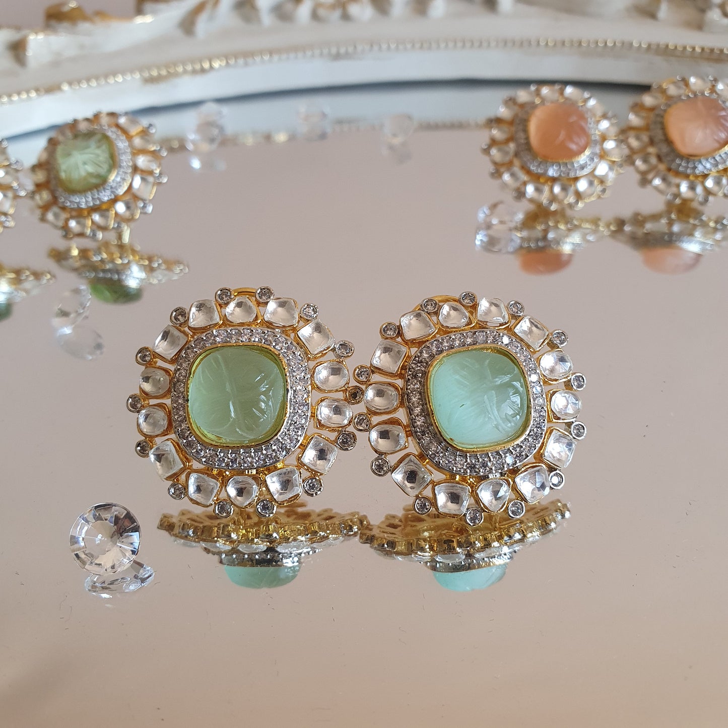 Pista-mint Kundan Studs