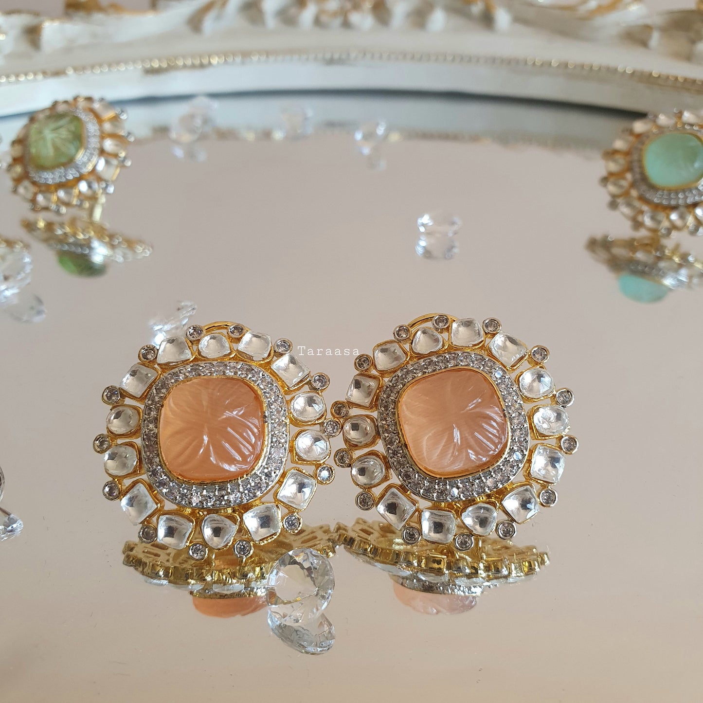 Peach Kundan Studs